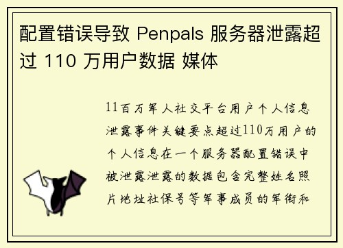 配置错误导致 Penpals 服务器泄露超过 110 万用户数据 媒体